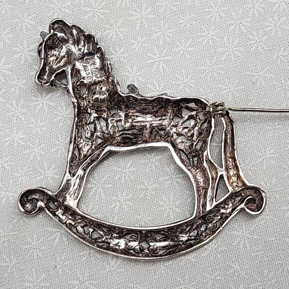 Vintage Sterling Rocking Horse Brooch Pin Filigree Design By Jezlaine Jewelry - Picture 8 of 10